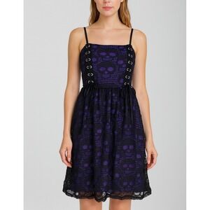 Daphne Skill Women's Purple Skull Lace Dress Size Small Gothic Punk‎ Grunge Y2K